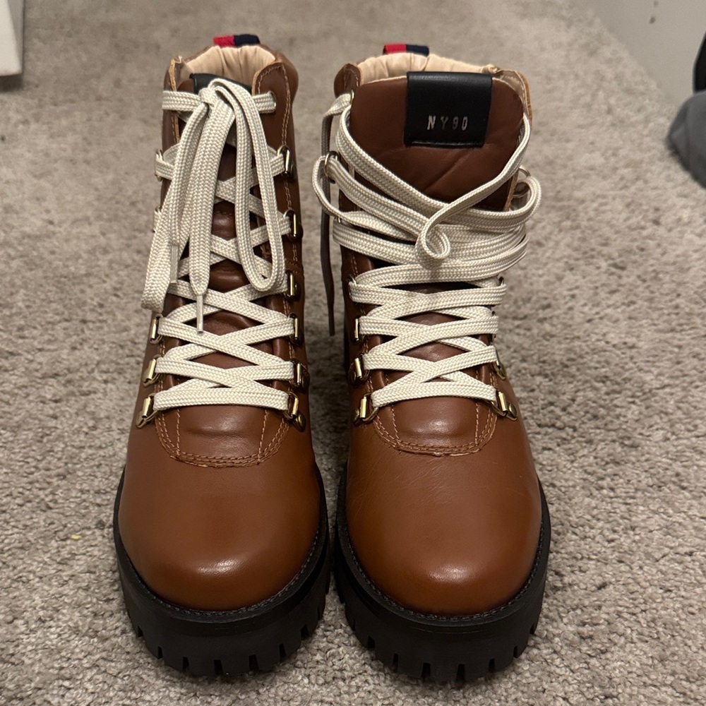 Steve Madden Brown Combat Boots with Cream Laces
